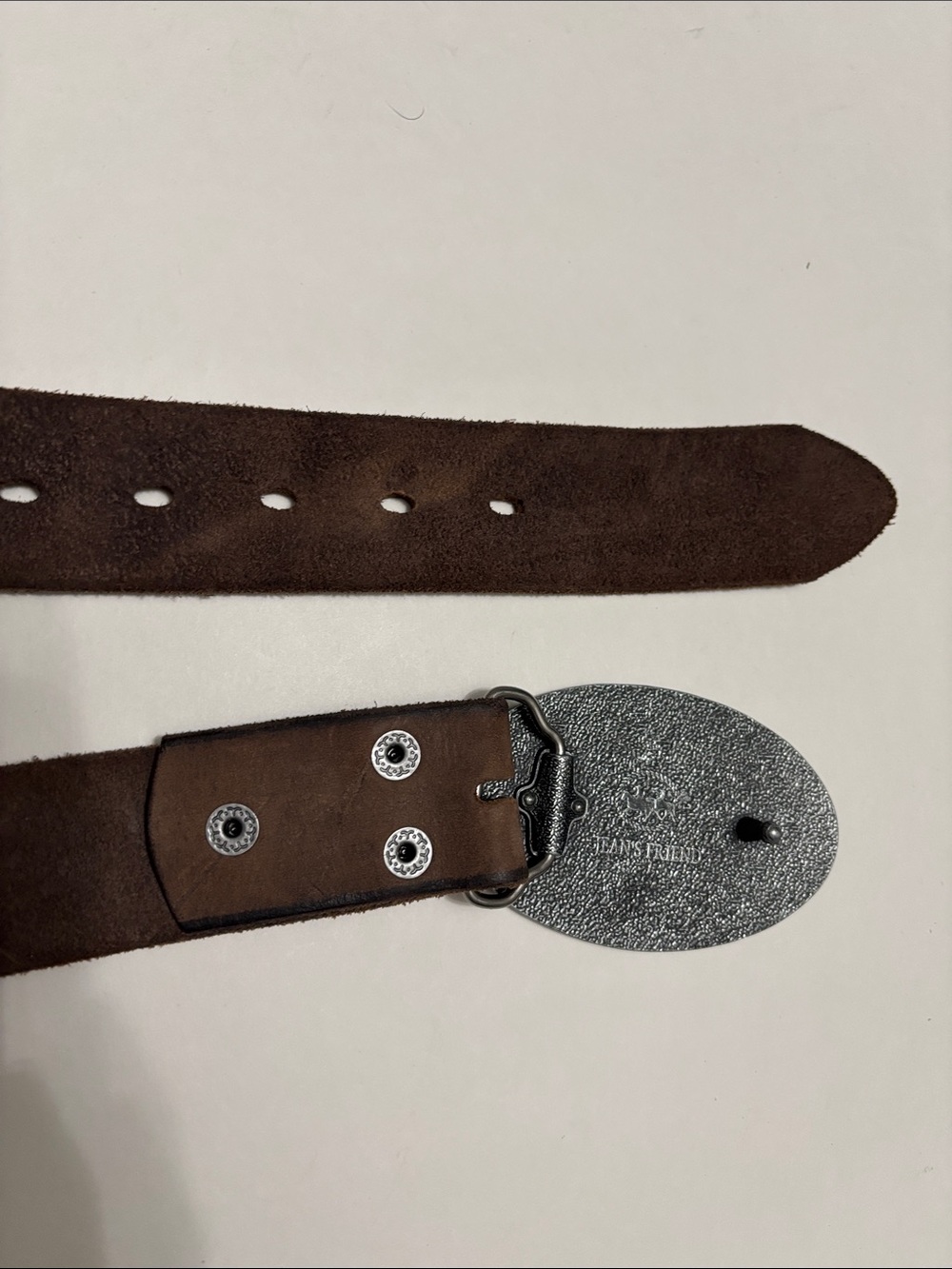 Full Grain Brown Leather Belt with Ornate Silver-Tone Floral Buckle - Picture 12 of 16
